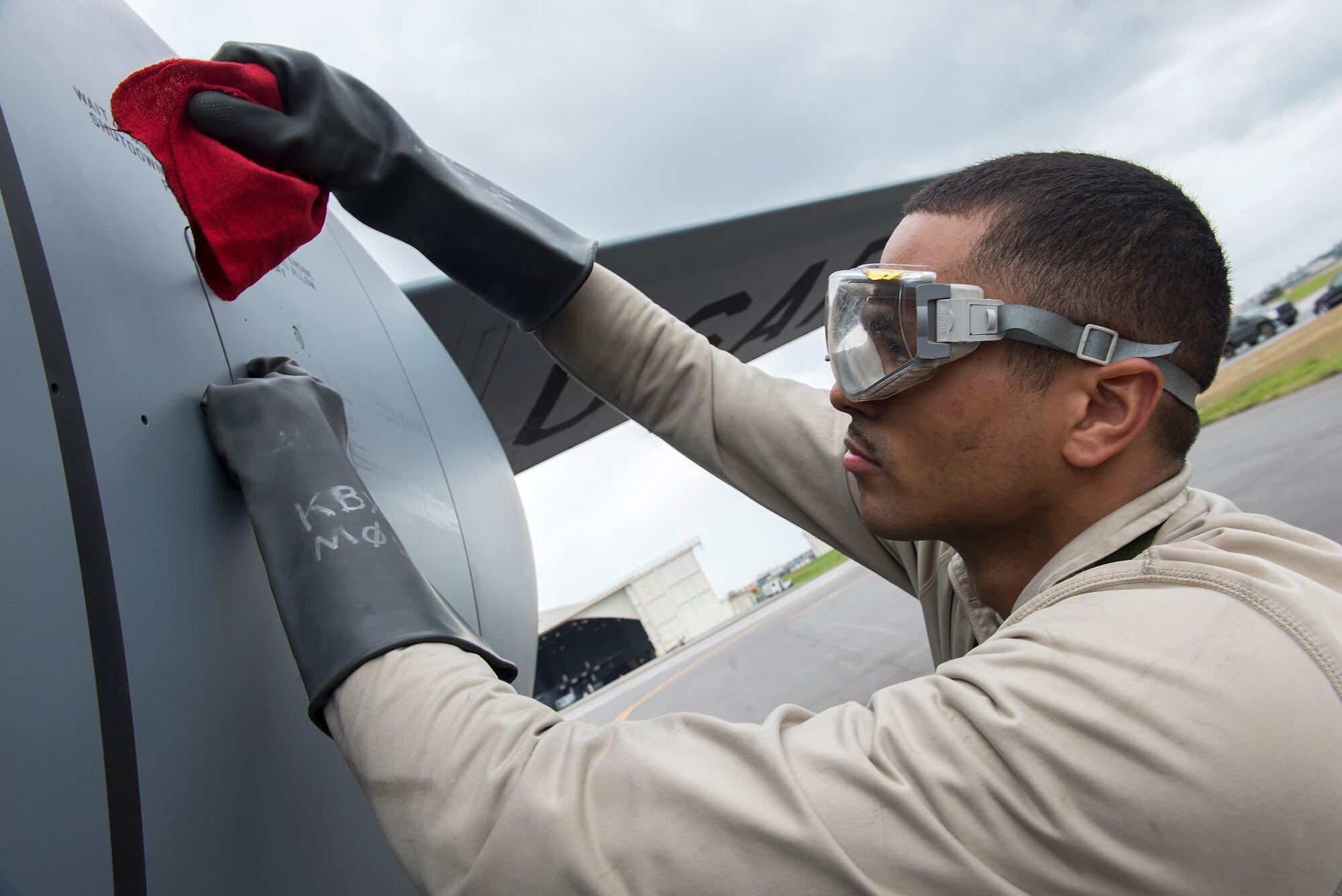 U.S. Air Force Senior Airman Michael Lawrence, 909th Aircraft Maintenance Unit crew chief, performs engine oil checks on a KC-135 Stratotanker following its flight in support of Forceful Tiger Jan. 28, 2016, at Kadena Air Base, Japan. Air Force maintainers are the backbone for providing the force with highly capable aircraft capable of supporting and defending allies all around the globe. Without the diligence of the 909th AMU, the quickly aging aircraft would be unable to support the mission in the Indo-Asia-Pacific. (U.S. Air Force photo by Staff Sgt. Maeson L. Elleman)