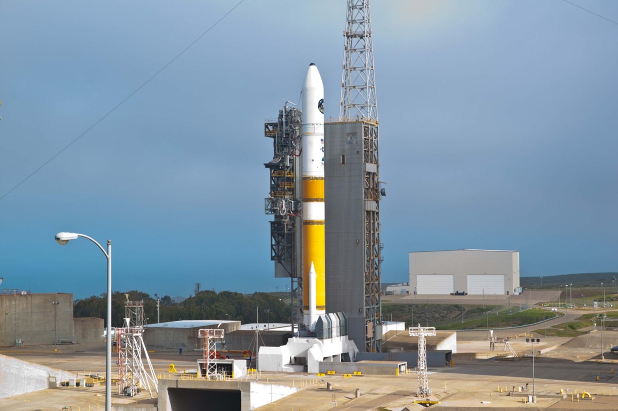 The Mobile Service Tower (MST) is rolled back at Space Launch Comlex-6 in preparation for launch of a United Launch Alliance Delta IV carrying the NROL-25 mission for the National Reconnaissance Office. (courtesy photo)