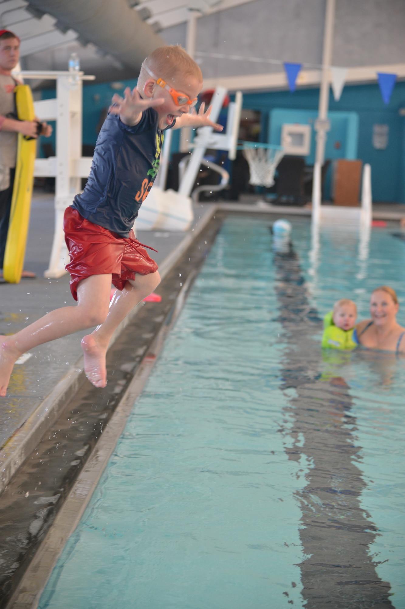 Logan Tensfeldt, 5, enjoys the indoor swimming pool once more.  The pool recently reopened after a renovation that replaced an aging liner and several other upgrades.  (Photo by Todd Berenger)