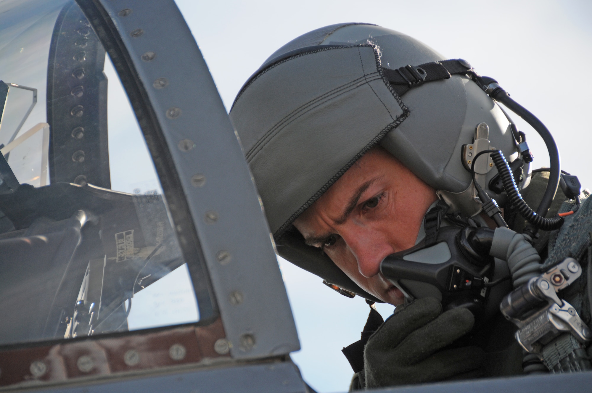 U.S. Air Force Capt. Alexander Frank, F-15 student pilot, runs through the startup procedures in preparation for his check ride in the F-15 Eagle Jan. 27, 2016 at Kingsley Field in Klamath Falls, Ore.  During this flight, Frank had to demonstrate his ability to fly in inclement weather using the aircraft instruments.  (U.S. Air National Guard photo by Tech. Sgt. Jefferson Thompson/released)