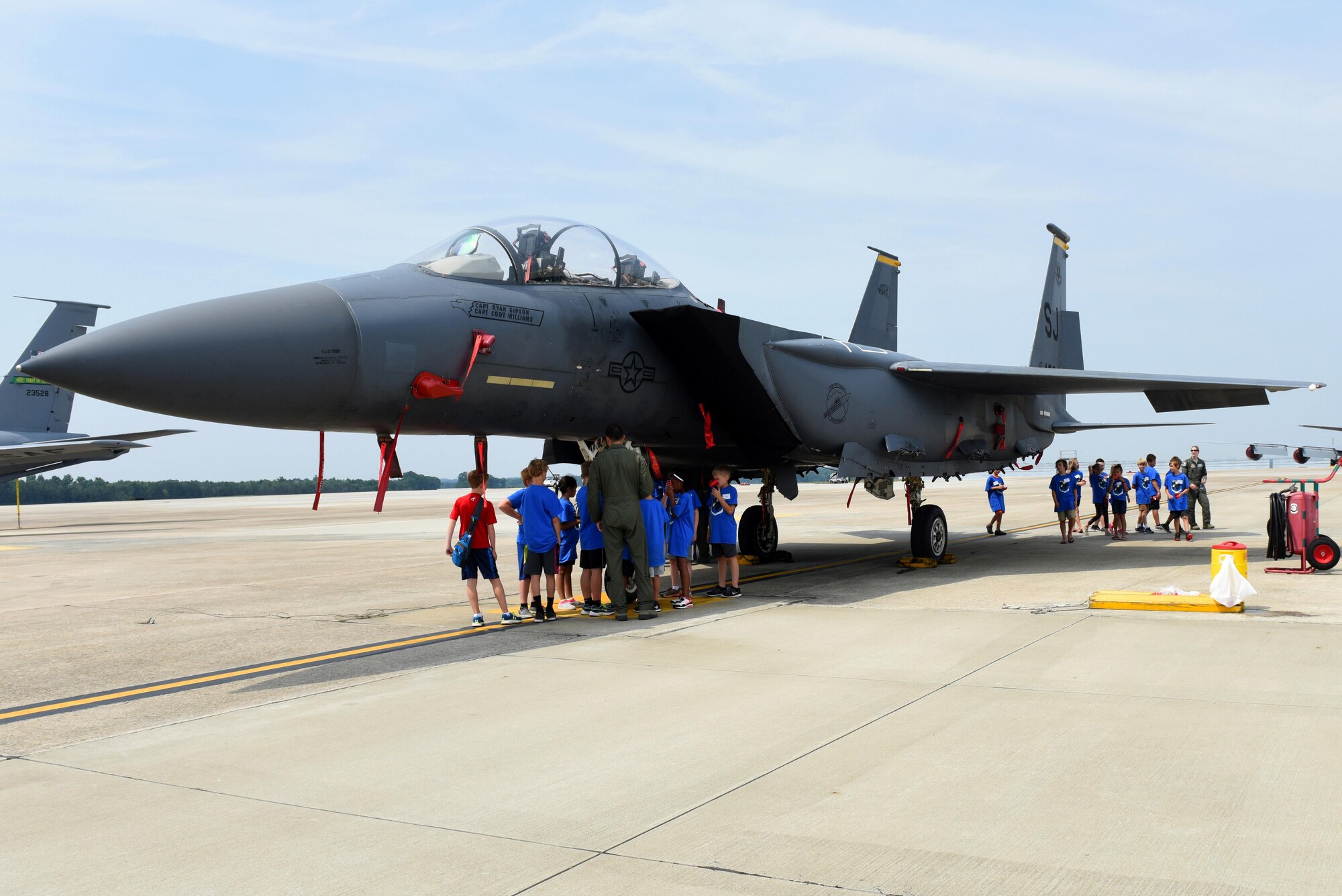 Science and Technology Academies Reinforcing Basic Aviation and Space Exploration students learn about the capabilities of the F-15E Strike Eagle, June 23, 2016, at Seymour Johnson Air Force Base, North Carolina. STARBASE students toured different parts of the base during the program, such as the load barn, fire station and the 4th Component Maintenance Squadron’s “Hush House.” (U.S. Air Force photo/Airman 1st Class Ashley Williamson/Released)