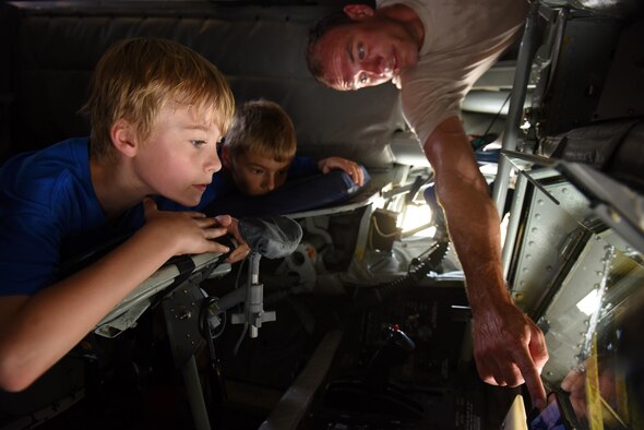 Senior Airman Casey Lackie, 911th Air Refueling Squadron in-flight refueler, presents a video demonstration to Science and Technology Academies Reinforcing Basic Aviation and Space Exploration students to show how the boom in a KC-135 Stratotanker works, June 23, 2016, at Seymour Johnson Air Force Base, North Carolina. Throughout the week, STARBASE students toured the base and learned who and what is involved in making the jets fly. (U.S. Air Force photo/Airman 1st Class Ashley Williamson/Released)
