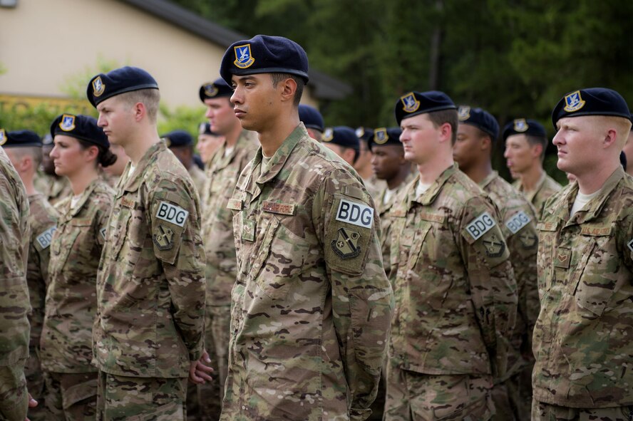 U.S. Air Force Airmen from the 820th Base Defense Group stand in formation during a dedication ceremony, June 30, 2016, at Moody Air Force Base, Ga. Tech. Sgt. Joseph G. Lemm and Staff Sgt. Louis M. Bonacasa were deployed in support of Operation Freedom Sentinel with the 824th Base Defense Squadron when they were killed. (U.S. Air Force photo by Airman 1st Class Janiqua P. Robinson/Released)