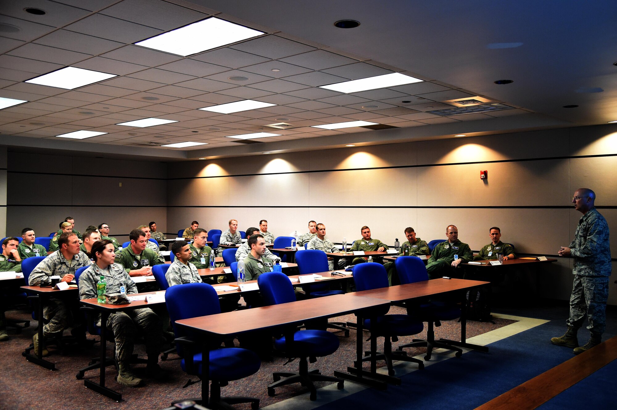 Col. Robert Levin, 621st Air Mobility Advisory Group commander speaks to air mobility liaison officers during the 621st Mobility Support Operations Squadron Summer 2016 Summit held at the U.S. Expeditionary Center at Joint Base McGuire-Dix-Lakehurst, New Jersey, June 29, 2016. The bi-annual summit is designed to share information and learn from other AMLOs that are stationed world-wide in 14 locations. (U.S. Air Force photo by Tech. Sgt. Gustavo Gonzalez/Released)