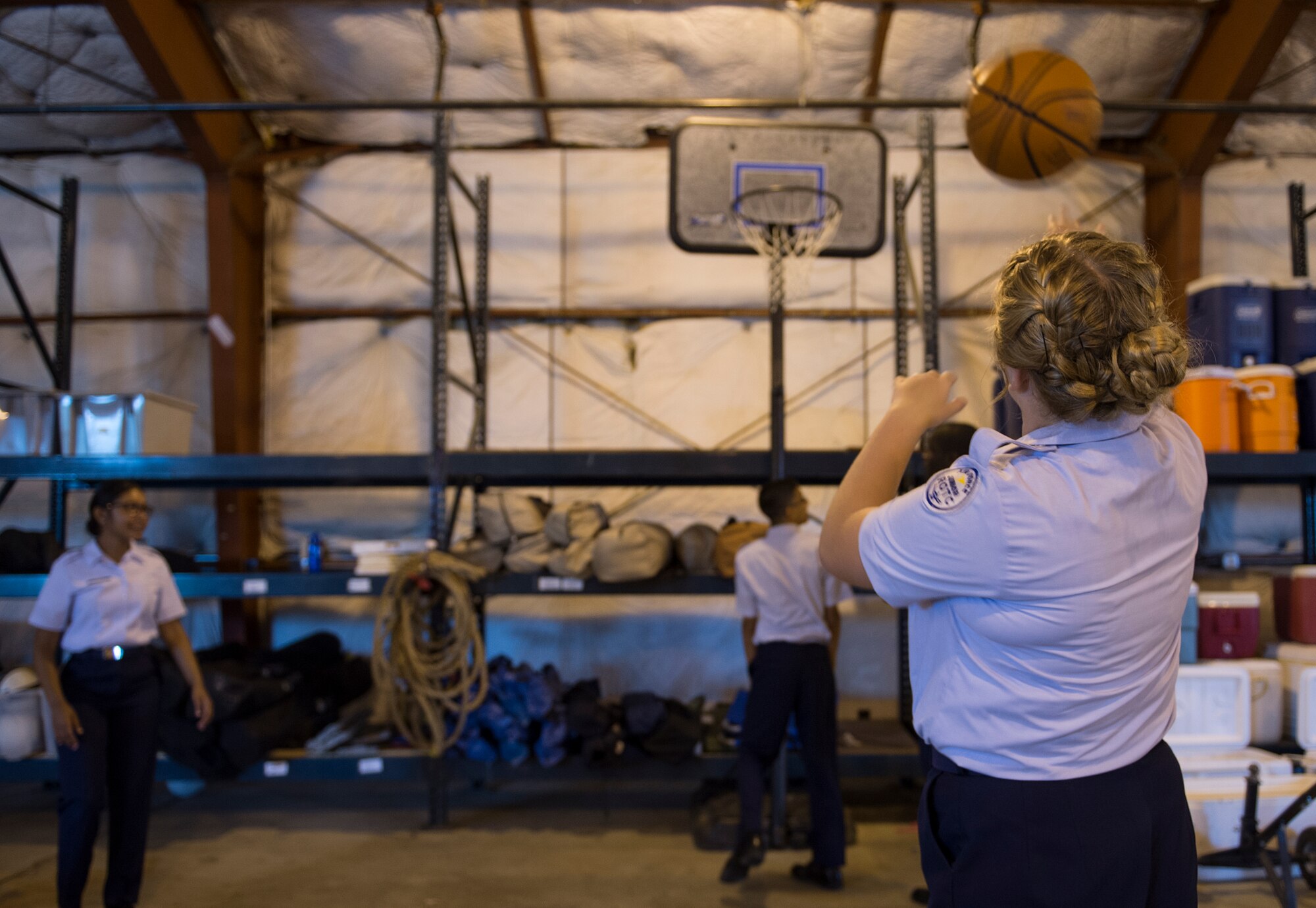 U.S. Air Force Junior ROTC cadets visit Outdoor Recreation during a shadow day at Langley Air Force Base, Va., June 29, 2016. The cadets met with Airmen in the 633rd Force Support Squadron during their tour of the base to learn about the squadron’s mission. (U.S. Air Force photo by Airman 1st Class Kaylee Dubois)
