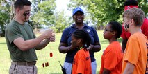 Middle School teens from the Department of Defense bases around South Maryland and Virginia participated in L.I.N.K.S. for Teens at the Naval Surface Facility Indian Head, Md., June 30, 2016. The event was hosted by Chemical, Biological, Incident Response Force, U.S. Marine Corps Forces Command, and Joint Base Myer-Henderson Hall. The Teens participated in seven different stations related to the physical and mental preparation a Marine goes under on a daily basis. The teens learned various different skills to build teamwork and camaraderie between peers, as well as the core values of the Marines and goals for the future. CBIRF is an active duty Marine Corps unit that, when directed, forward-deploys and/or responds with minimal warning to a chemical, biological, radiological, nuclear or high-yield explosive (CBRNE) threat or event in order to assist local, state, or federal agencies and the geographic combatant commanders in the conduct of CBRNE response or consequence management operations, providing capabilities for command and control; agent detection and identification; search, rescue, and decontamination; and emergency medical care for contaminated personnel. (Official USMC Photo by Lance Cpl. Maverick S. Mejia/RELEASED)
