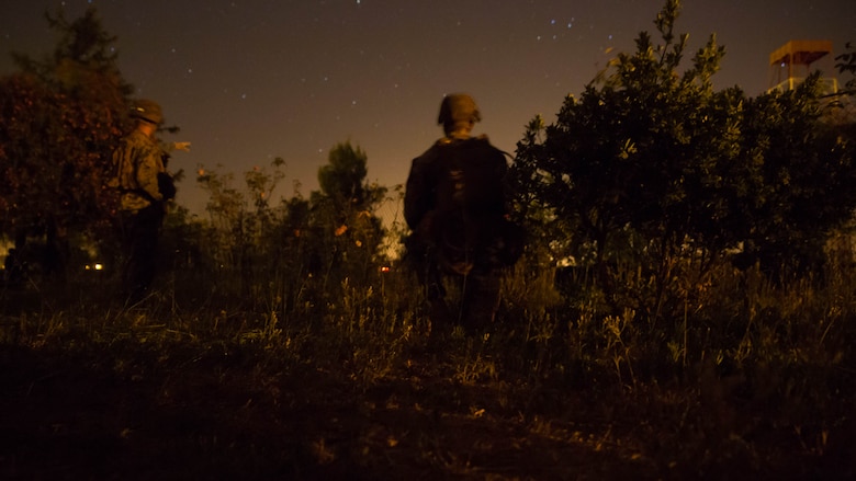 U.S. Marines with Special Purpose Marine Air-Ground Task Force-Crisis Response-Africa provide security during a non-combatant evacuation operation in Santa Margarida, Portugal, June 23, 2016. This training gave the Marines an opportunity to work side by side the Portuguese military, providing invaluable experience for future joint operations. 