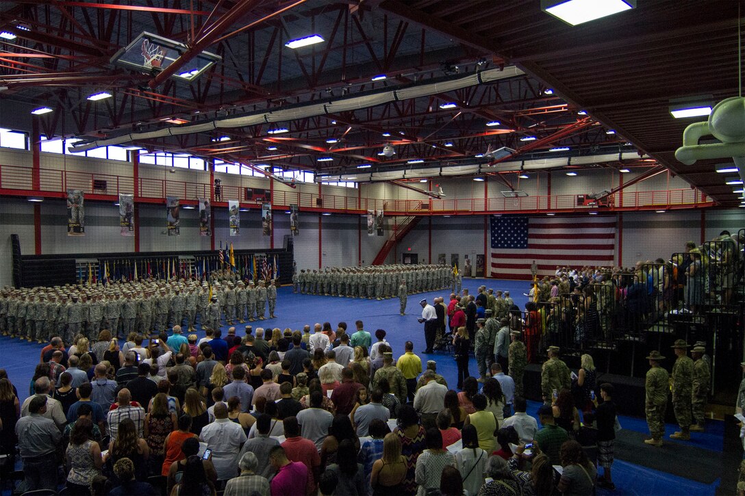 U.S. Army Cadet Command's Cadet Summer Training (CST16) held 1st Regiment's Cadet Initial Entry Training graduation during a ceremony at Natchez Gym, Ft. Knox, Ky., July 3. Army Reserve Drill Sergeants, attached to Task Force Wolf, assisted 1st Regiment CIET in producing 393 Cadets. (U.S. Army Reserve photo by Sgt. Karen Sampson/ Released)