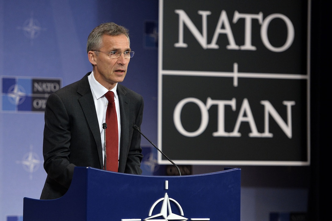 NATO Secretary General Jens Stoltenberg conducts a news conference ahead of the NATO Summit in Warsaw, Poland, July 8-9, 2016.