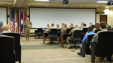 Lt. Gen. Charles D. Luckey, the 33rd Chief of Army Reserve and 8th Commanding General U.S. Army Reserve Command, talks with Soldiers and civilians assigned to USARC headquarters at Marshall Hall located on Fort Bragg, N.C., on July 5, 2016. Luckey was sworn in June 30, 2016 as the senior leader for nearly 200,000 Army Reserve Soldiers across all 50 states and U.S. territories. Luckey spent the day visiting with USARC staff during two town hall-style meetings and a walkthrough of the USARC headquarters building. (Army Photo by Lt. Col. Kristian Sorensen / Released)