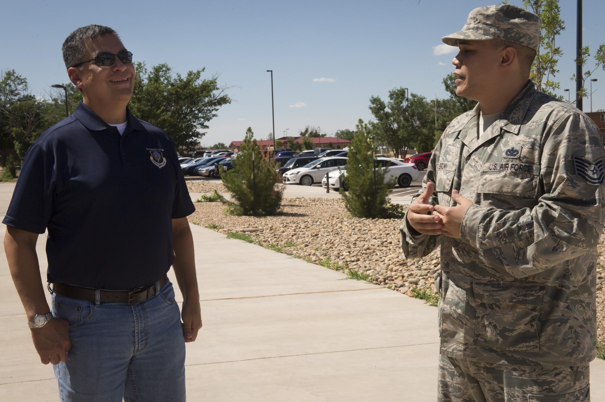 Stephen Herrera, Air Force Special Operations Command executive director, receives a tour of new Airmen dormitories, June 28, 2016 at Cannon Air Force Base, N.M. Herrera is the first executive director of AFSOC. (U.S. Air Force photo/Tech. Sgt. Manuel J. Martinez)