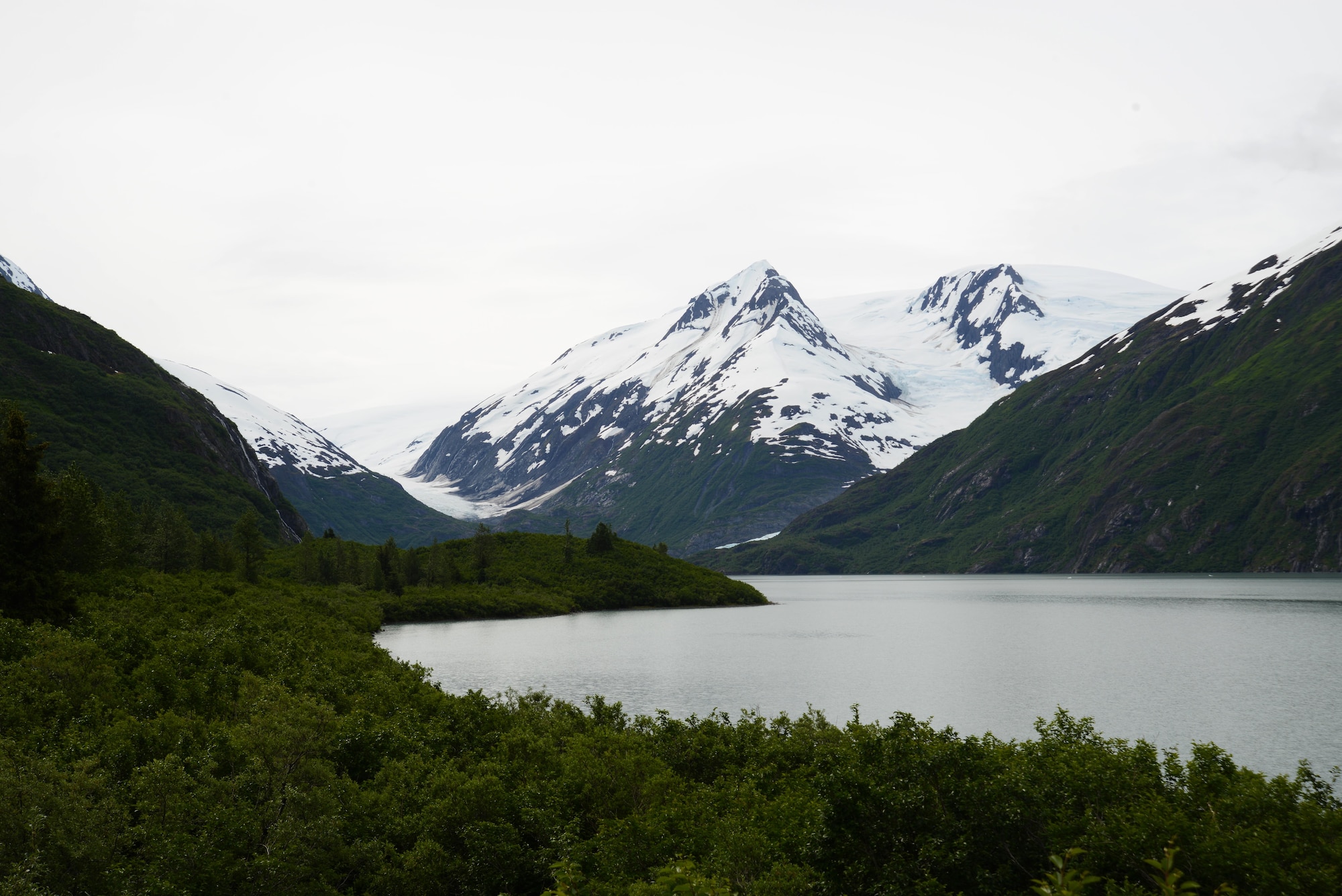 Portage Lake, Alaska, is the start of the inflatable kayaking trip where participants can practice the basics before hitting the river June 12, 2016. The OAP has introduced inflatable kayaking as the newest addition to the multiple trips available in the summer. (U.S. Air Force photo by Airman 1st Class Christopher R. Morales)