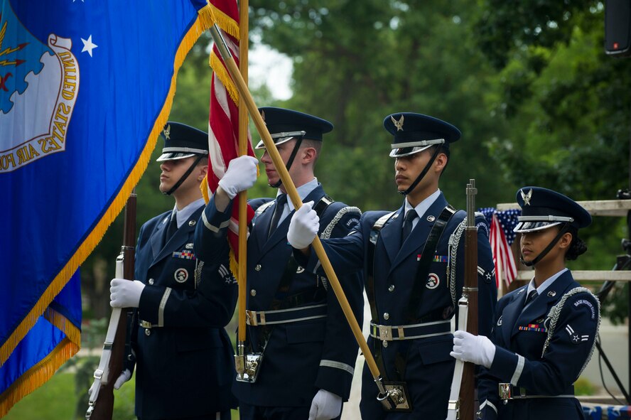 The Minot Air Force Base Honor Guardsmen present the colors at Minot’s 2016 4th of July Festival at Roosevelt Park in Minot, N.D., July 4. The festival began with a tribute to our nation’s armed forces and first-responders. (U.S. Air Force photo/Senior Airman Apryl Hall)