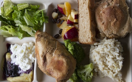 A tray of lunch prepared by U.S. Army Reserve culinary specialists from the 391st Military Police Battalion waits to be eaten during the Philip A. Connelly Competition at Camp Atterbury, Indiana, June 23. The 391st is representing the 200th MP Command in the competition, part of a training program designed to improve professionalism and recognize excellence, which augments the quality of food and food service within the Army. The top four food service teams will continue to the U.S. Army Reserve level competition. (U.S. Army photo by Sgt. Audrey Hayes)