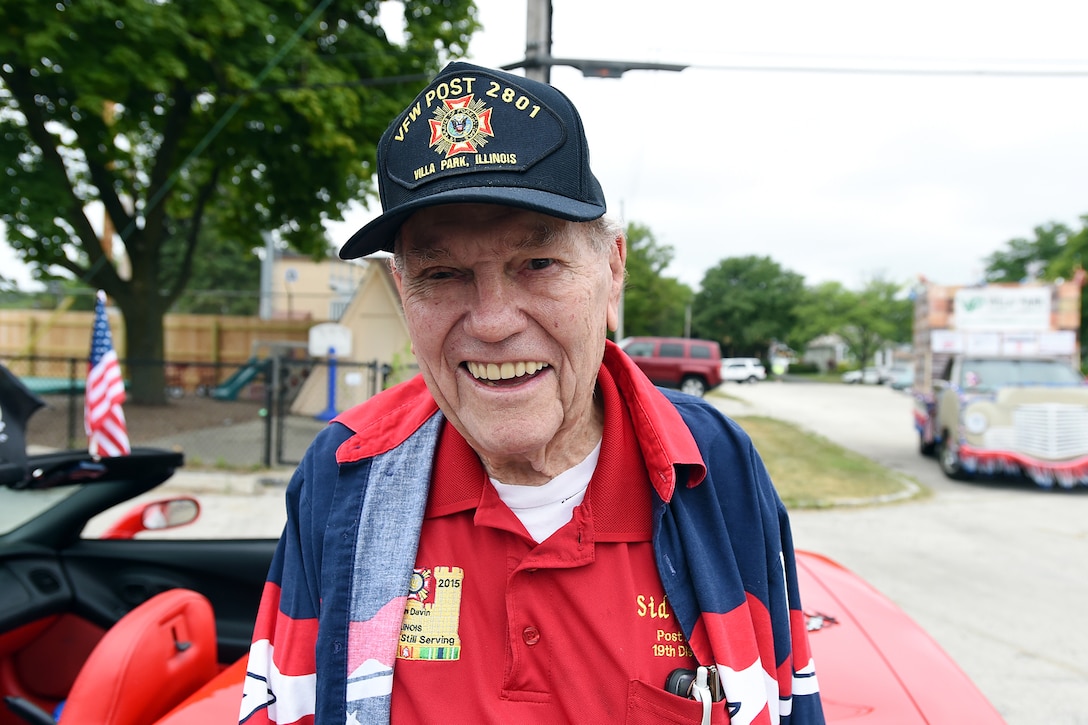 Sid Bergh, Villa Park resident, who recently turned 90 years old, stands in the staging area of the annual Fourth of July parade in Villa Park, July 4, 2016. Bergh served in the U.S. Navy during World War II aboard a jeep carrier in the Atlantic Ocean. He was in the Navy from 1943 to 1946.
(U.S. Army photo by Spc. David Lietz/Released)