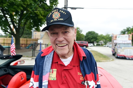 Sid Bergh, Villa Park resident, who recently turned 90 years old, stands in the staging area of the annual Fourth of July parade in Villa Park, July 4, 2016. Bergh served in the U.S. Navy during World War II aboard a jeep carrier in the Atlantic Ocean. He was in the Navy from 1943 to 1946.
(U.S. Army photo by Spc. David Lietz/Released)