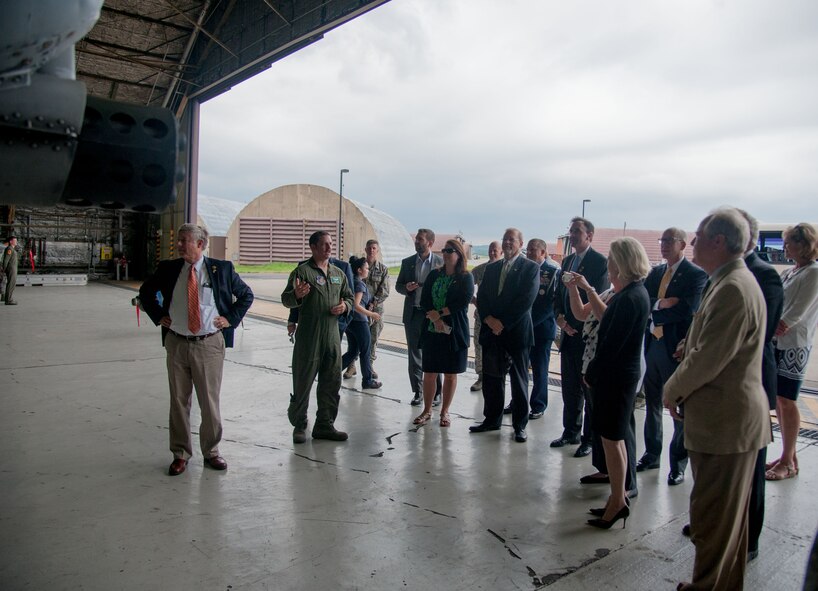 Capt. David Hann, 25th Fighter Squadron pilot, briefs U.S. congressmen about the A-10 Thunderbolt II at Osan Air Base, Republic of Korea, June 30, 2016. The congressmen received an overview of the 51st Fighter Wing strategic environment and Korea’s strategic importance in the region and U.S. interests. In addition to seeing Osan’s aircraft, the congressmen had lunch with Airmen from their respective states. Reps. Morgan Griffith, Pete Olson, Greg Walden, John Shimkus, Edward Whitfield and Fred Upton were in attendance. (U.S. Air Force photo by Staff Sgt. Jonathan Steffen/Released)