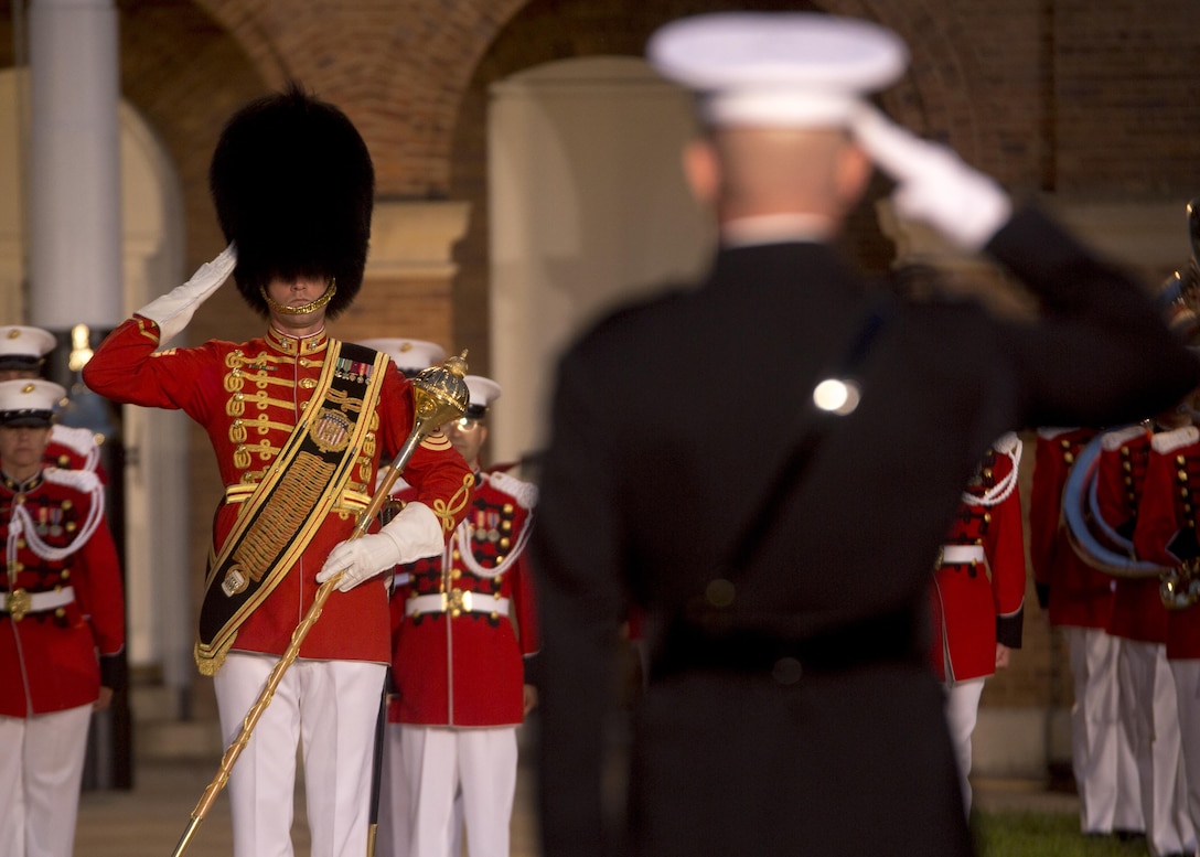 The United States Marine Band performs during the Friday Evening Parade at Marine Barracks Washington, D.C., July 1, 2016. The guest of honor for the parade was the Honorable Richard M. Burr and the Honorable Thom Tillis, United States Senators from North Carolina. The hosting official was Lt. Gen. Jon M. Davis, deputy commandant for aviation.