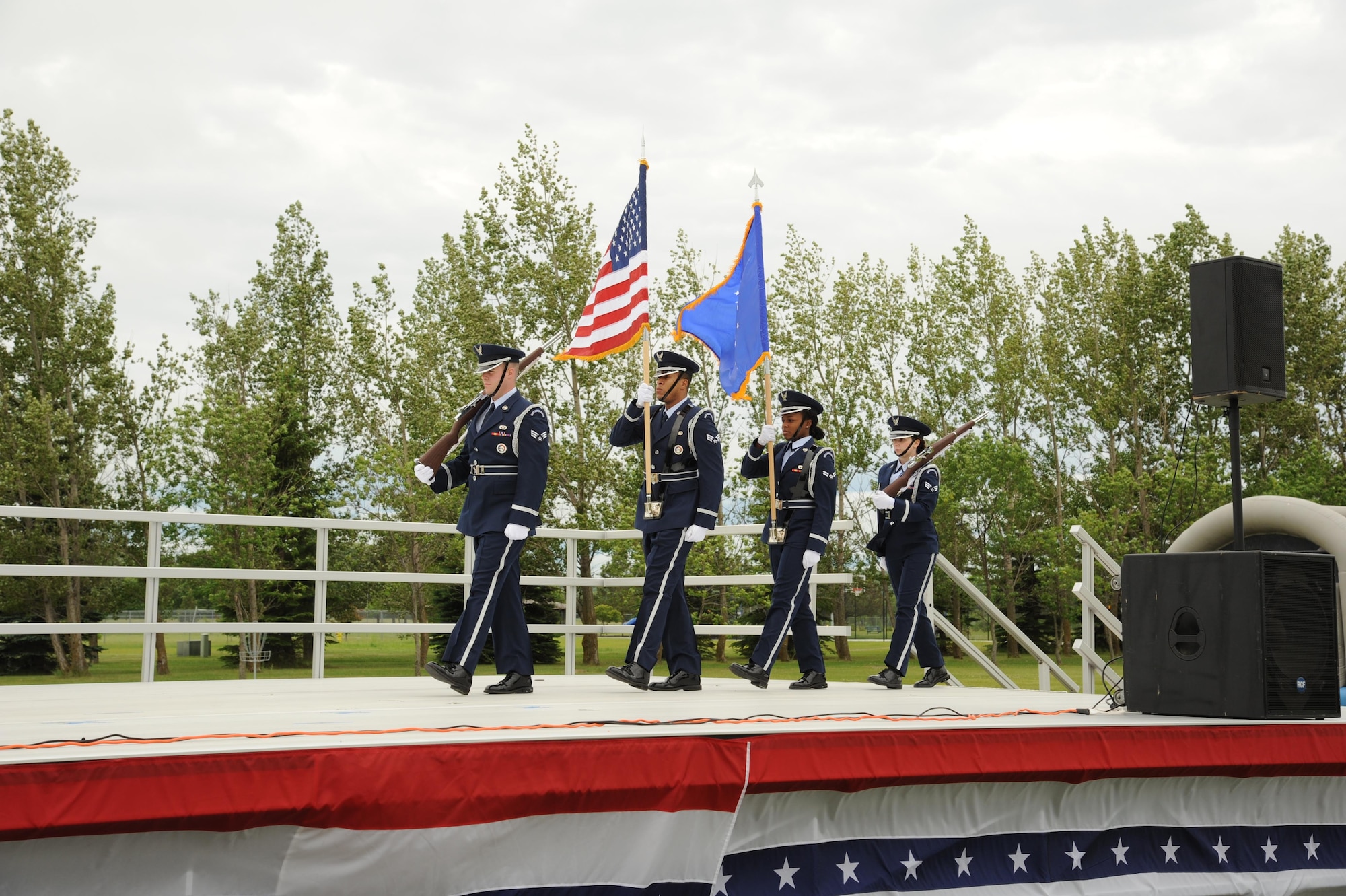CAVALIER AIR FORCE STATION, N.D. – The 319th Air Base Wing Honor Guard presents the colors on Cavalier Air Force Station, N.D., June 11, 2016. The presentation of the colors marked the official beginning of the baes open house. (U.S. Air Force photo by Senior Airman Ryan Sparks)
