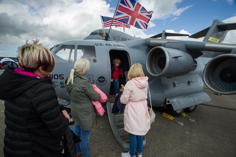 Attendees of the Yeovilton, England crowd around the 315th Airift Wing's mini C-17 and a Charleston C-17 Globemaster III July 2. This was the mini C-17's first trip across the pond and was a huge hit at Yeovilton Air Day 2016. This is the 315th AWs second time visiting Royal Naval Air Station Yeovilton, England, and the mighty presence of the mini C-17 helped seal the deal for another “Best Static Display” award. The miniature C-17 has been used all across the United States to promote the Air Force Reserve and bolster recruiting efforts at air shows, parades and other community events. 
(U.S. Air Force photo by Master Sgt. Shane Ellis)