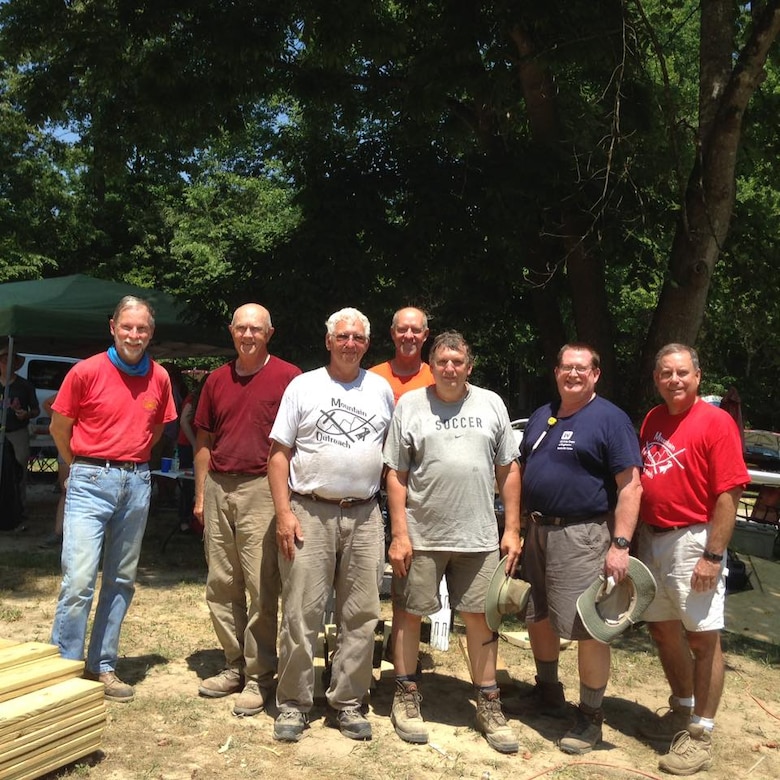 Retired Huntsville Center employees Art Dohrman, Bob Nore, Steve Pinke, and Craig Zeigler, and current employees Mike Gooding, Tommy Hunt and Steve Willoughby participated in the Mountain Outreach program.