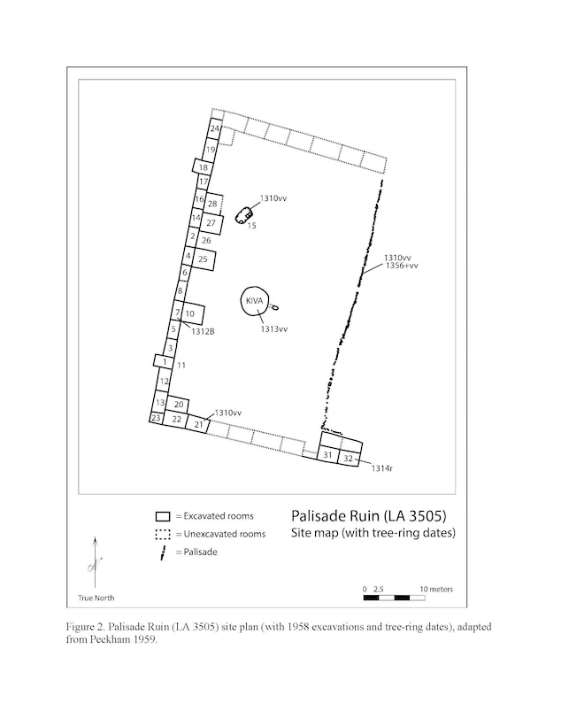 Diagram of the Palisade Ruin site (with 1958 excavations and tree-ring dates).