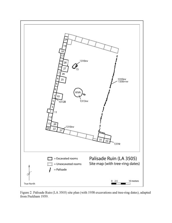 Diagram of the Palisade Ruin site (with 1958 excavations and tree-ring dates).