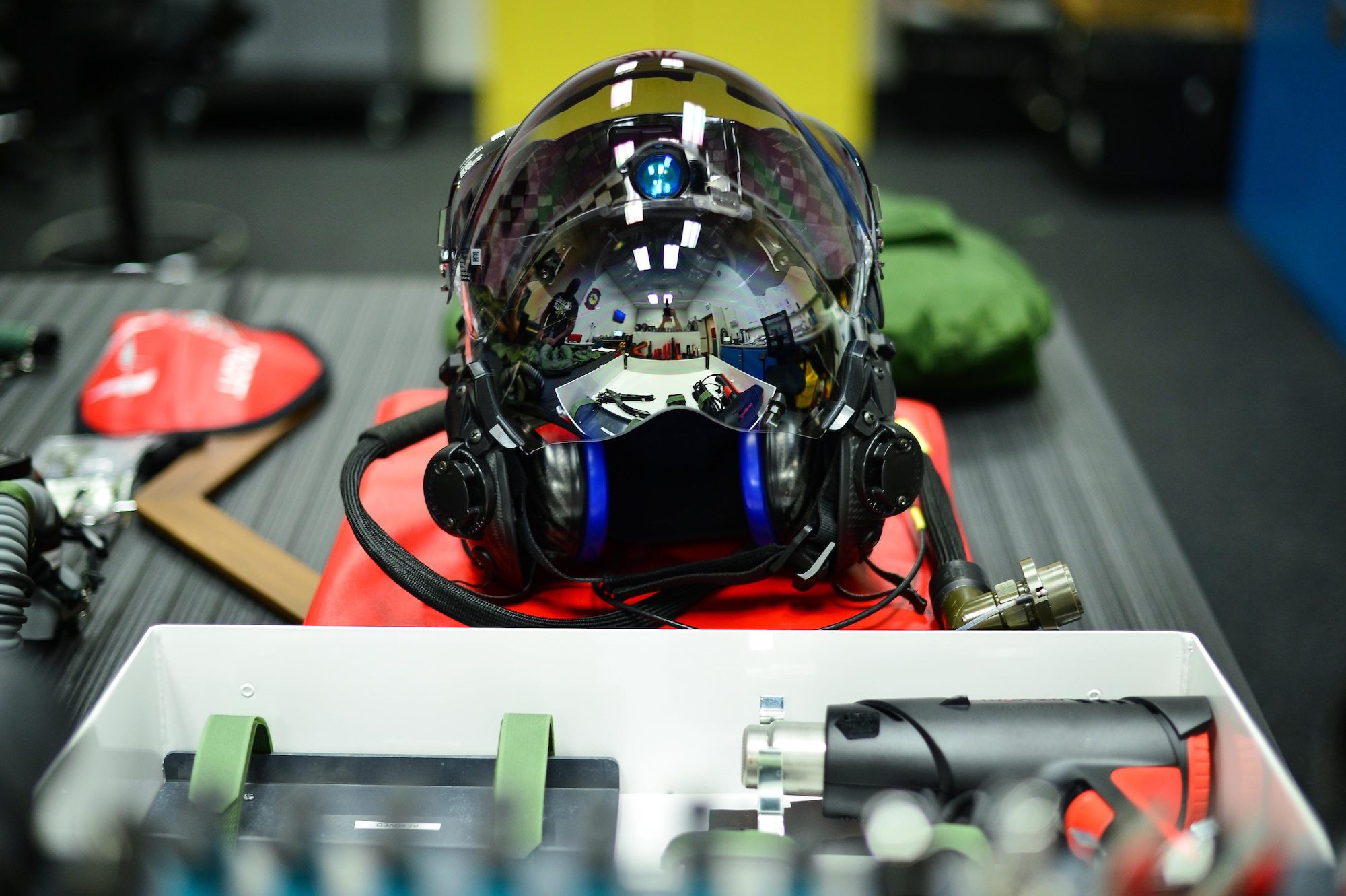 The Gen III F-35 helmet is a significant leap in technology from its F-16 predecessor and includes six external cameras, built-in night vision, and more balanced weight distribution. (U.S. Air Force photo/R. Nial Bradshaw)