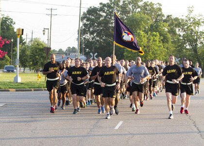 LTG Charles D. Luckey, the 33rd Chief of Army Reserve and 8th Commanding General U.S. Army Reserve Command, leads Soldiers assigned to Headquarters and Headquarter Company, USARC, on an early-morning run around North Post on Fort Bragg, N.C., on July 6, 2016. After the run, Luckey spent several minutes talking to Soldiers and closed out the formation with the Soldiers’ Creed. Luckey was sworn in June 30, 2016 as the senior leader for nearly 200,000 Army Reserve Soldiers across all 50 states and U.S. territories. (Army Photo by Master Sgt. Mark Bell / Released)