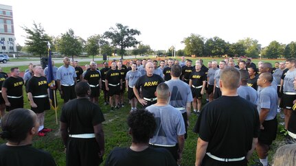 LTG Charles D. Luckey, the 33rd Chief of Army Reserve and 8th Commanding General U.S. Army Reserve Command, speaks to the soldiers and civilians assigned to USARC headquarters located on Fort Bragg, N.C., on July 6, 2016. Luckey was sworn in June 30, 2016 as the senior leader for nearly 200,000 Army Reserve Soldiers across all 50 states and U.S. territories. Luckey led a run across Fort Bragg then concluded morning activities by addressing the troops with a motivating speech then reciting the Soldier's Creed with his soldiers. (Army Photo by Lt. Col. Kristian Sorensen / Released)