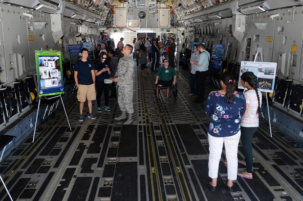 Members of the Moses Lake community tour a 62nd Airlift Wing C-17 Globemaster III during the 50th Anniversary of the Port of Moses Lake July 1, 2016 at Grant County International Airport, Wash. More than 2,800 members of the local community walked around the Grant County International Airport and toured different aircraft, both military and civilian. (U.S. Air Force photo/Senior Airman Divine Cox)