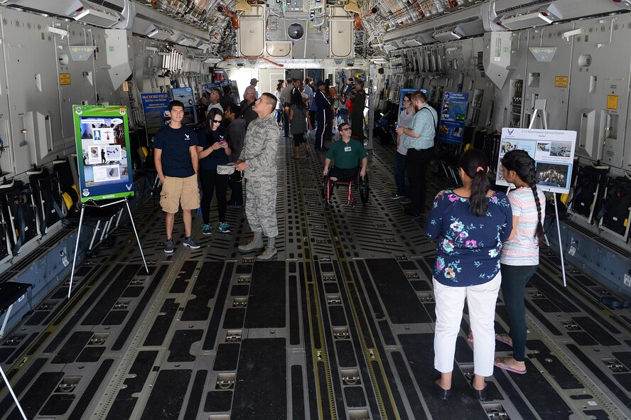 Members of the Moses Lake community tour a 62nd Airlift Wing C-17 Globemaster III during the 50th Anniversary of the Port of Moses Lake July 1, 2016 at Grant County International Airport, Wash. More than 2,800 members of the local community walked around the Grant County International Airport and toured different aircraft, both military and civilian. (U.S. Air Force photo/Senior Airman Divine Cox)