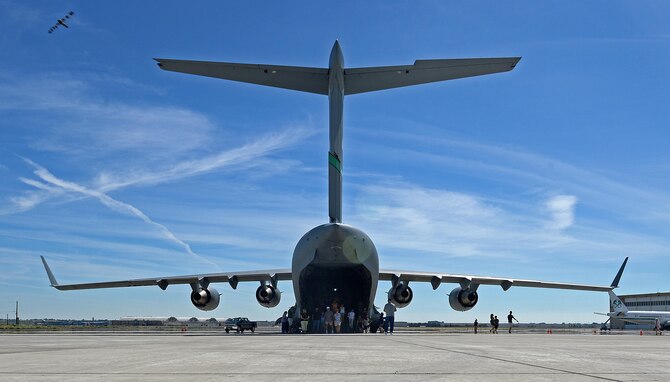 A 62nd Airlift Wing C-17 Globemater III is displayed for members of the Moses Lake community during the 50th Anniversary of the Port of Moses Lake July 1, 2016 at Grant County International Airport, Wash. The 62nd AW flew a crew out to Moses Lake earlier that day to setup a static display before the gates opened for the open house. (U.S. Air Force photo/Senior Airman Divine Cox)