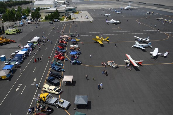 Grant County International Airport hosts an open house for the 50th Anniversary of the Port of Moses Lake July 1, 2016 at Grant County International Airport, Wash. In addition to viewing the static display of aircraft, there was also a classic car show, food, vendors, and music. (U.S. Air Force photo/Senior Airman Divine Cox)
