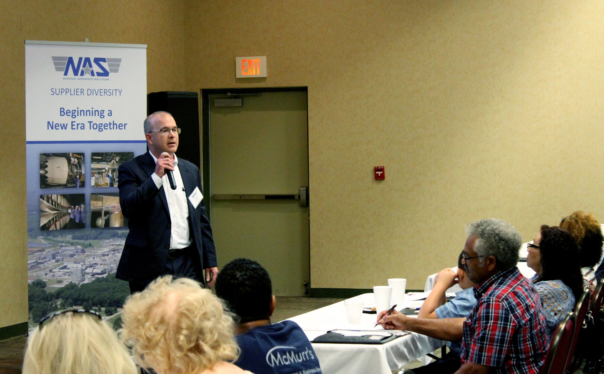 Dave Porter, NAS acquisitions manager, speaks to more than 75 business representatives June 22 at the NAS Small Business Outreach event held at the Manchester-Coffee County Conference Center. (Courtesy photo/Bob Pullen)