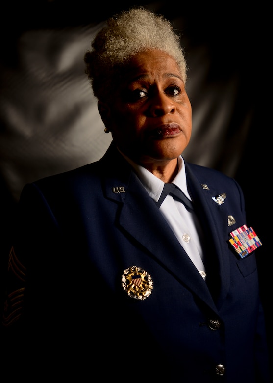 U.S. Air Force retired Chief Master Sgt. Deborah Rothwell, has been reciting the poem “Old Glory” for 14 years. She recites the poem at memorials, retirements and many other services. She has performed it more than 300 times since 2002. (U.S. Air Force photo by Staff Sgt. Ciara Gosier) 