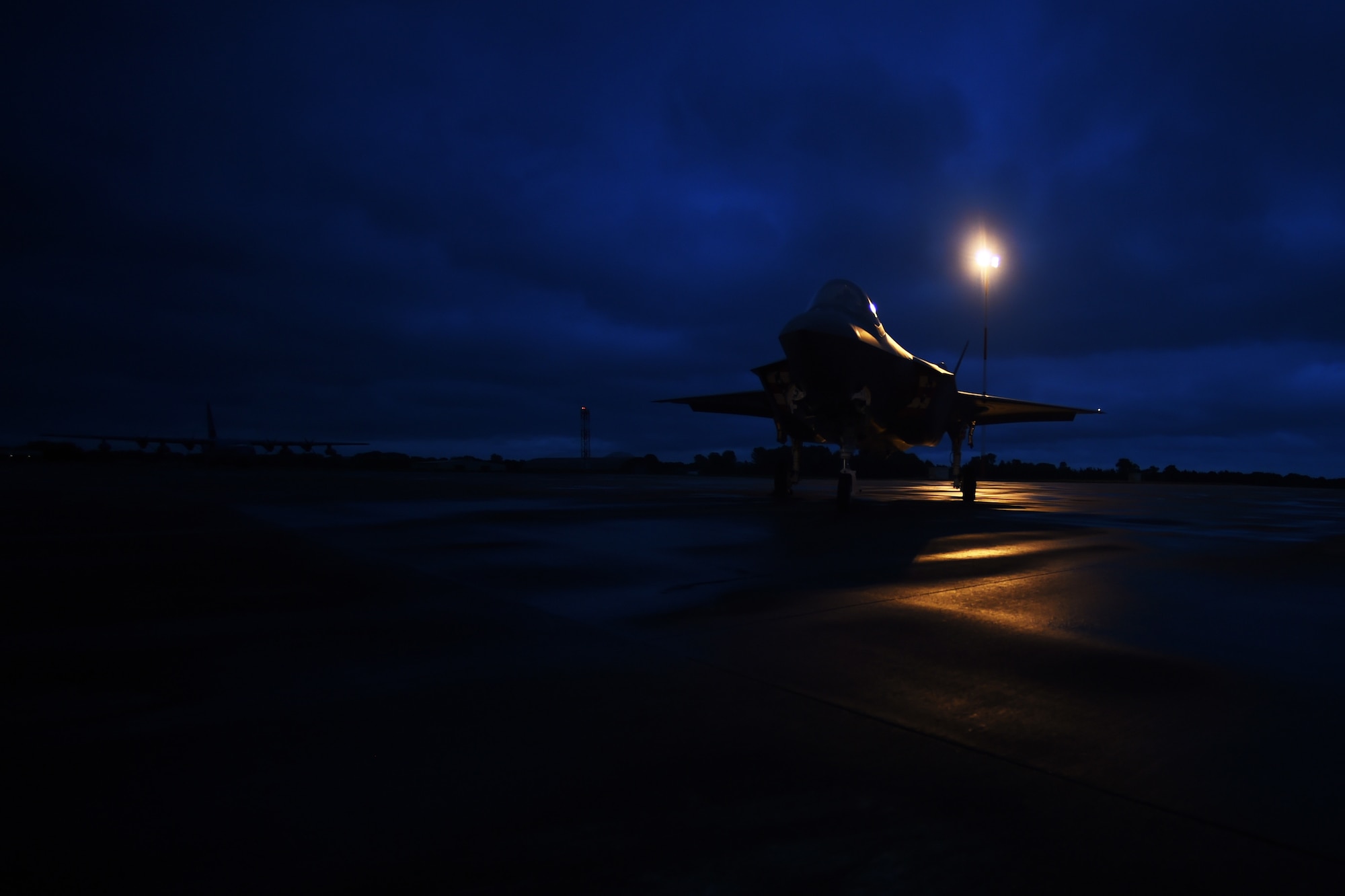 An F-35A Lightning II sits on the flightline at RAF Fairford, United Kingdom, June 30, 2016. This marked the first time the U.S. Air Force's newest, multi-role, 5th generation fighter touched down on UK soil. (U.S. Air Force photo by Tech. Sgt. Jarad A. Denton/Released)