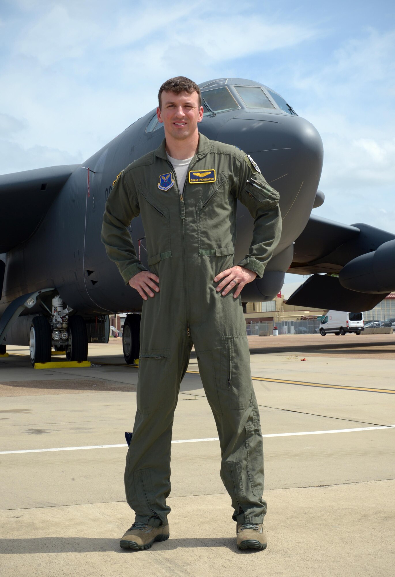 Capt. Shane Praiswater, 2nd Operations Support Squadron wing weapons officer, poses for a photo at Barksdale Air Force Base, La., June 14, 2016. Praiswater is one of three Air Force Global Strike Command officers selected for the command’s prestigious Striker Pathfinder Internship, a two-year program filled with professional development opportunities. (U.S. Air Force photo/Senior Airman Curt Beach)