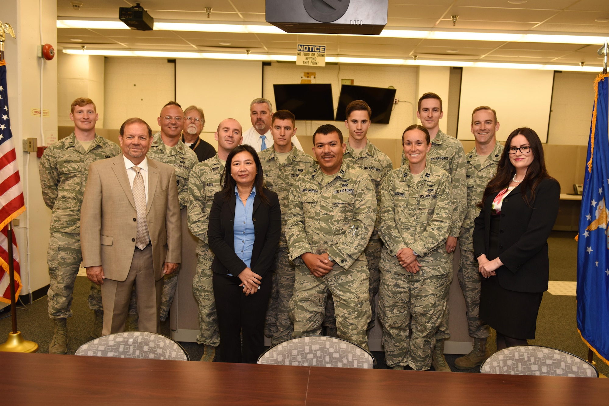 Members from several organizations pose for a photo in the completed Mission Assurance Room, June 24, 2016, Vandenberg Air Force Base, Calif. The 1st ASTS recently completed a project on two launch support centers – the Falcon Launch Support Center and the Mission Assurance Readiness Site -- that will be key to posturing the 30th Launch Group to support future government missions launching on SpaceX rockets. (U.S. Air Force photo by Airman 1st Class Robert J. Volio/Released)