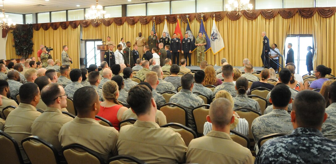 Sgt. Maj. of the Army Daniel A. Dailey participates in the 2016 Joint Base Service member of the Year ceremony July 7 at Joint Base McGuire-Dix-Lakehurst, New Jersey. This event was part of a two-day visit to New Jersey’s joint base that included a tour of the base’s key mission and training assets as well as a town hall meeting with Soldiers and Army civilians. A driving force behind Dailey's visit to the base is the Army's number-one priority of readiness, which allows the Total Army to continue to answer our nation's calls, in an increasingly volatile and uncertain world.