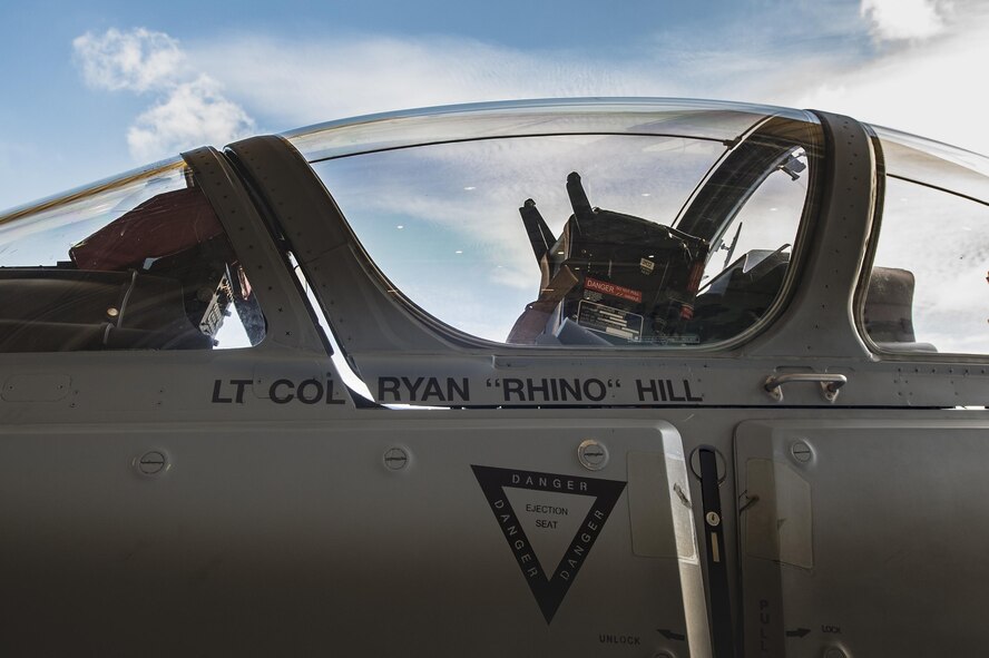 An A-29 Super Tucano sits on the flightline during the 81st Fighter Squadron change of command ceremony, July 7, 2016, at Moody Air Force Base, Ga. During the ceremony, 81st FS incoming commanders, name was unveiled on the squadron’s flagship aircraft signifying the change of command. (U.S. Air Force photo by Senior Airman Ceaira Tinsley/ Released)