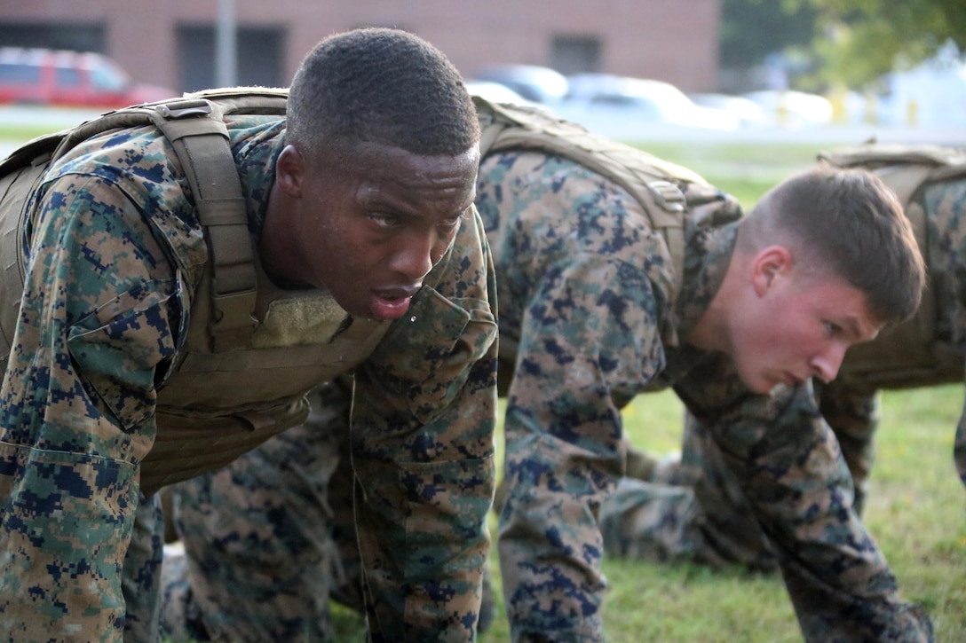 Cpl. Duane Levy bear crawls during the four-and-a-half mile endurance course of a Marine Corps Martial Arts Instructor Course at Marine Corps Air Station Cherry Point, N.C., July 1, 2016. The endurance course was the culminating event of three weeks of physical, mental, and character challenges Marines assigned to MWCS-28 completed to earn their instructor tabs. MCMAP is a combat system that trains Marines in the art of hand-to-hand and close quarters combat techniques while building morale and team-building functions. This MCMAP instructor course was conducted by the unit to certify Marines with the responsibility of instructing and training Marines in MCMAP. Levy is an engineer equipment electronic system technician assigned to MWCS-28, Marine Air Control Group 28, 2nd Marine Aircraft Wing. (U.S. Marine Corps photo by Cpl. N.W. Huertas/Released)