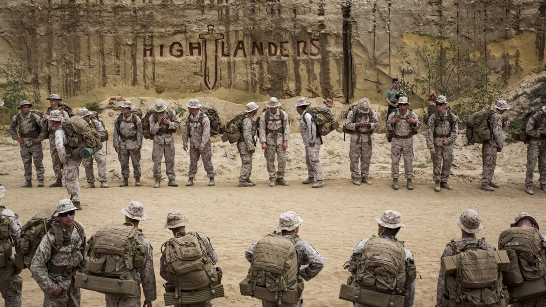 U.S. Marines with 1st Light Armored Reconnaissance Battalion arrive at Warrior’s Cove for Highlanders’ Night at Marine Corps Base Camp Pendleton, California, June 30, 2016. Highlanders’ Night is an annual event the battalion holds to celebrate its history and traditions while building camaraderie through competitive events.