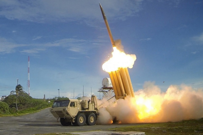 The Terminal High-Altitude Area Defense system pictured here provides the ballistic missile defense system with a globally transportable, rapidly deployable capability to intercept and destroy ballistic missiles inside or outside the atmosphere during its final phase of flight, according to DoD’s Missile Defense Agency website. Lockheed Martin photo