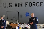 Retired U.S. Air National Guard Chief Master Sgt. Bill Dixon says his final farewells to his friends and co-workers at the interior-Alaska Air Guard wing where he finished 41 years of military service, here at Eielson AFB, Alaska, June 29, 2016. The ceremony was attended by more than 200 people and was held in the maintenance bay, which was Dixon’s home-away-from-home for almost 20 years. 