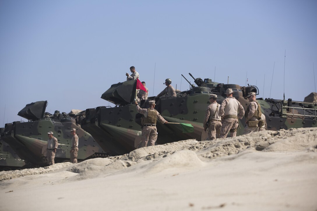 Marines with Headquarters and Service Company, 3D Assault Amphibian Battalion, 1st Marine Division, conduct amphibious combat sustainment training near White Beach aboard Marine Corps Base Camp Pendleton, Calif., June 38-30, 2016. The exercises helped leaders within 3D AA Bn. evaluate their newer Marines while ensuring their own skills remain sharp. The battalion is charged with forcible entry and ship-to-shore transportation of the ground combat element of I Marine Expeditionary Force. (U.S. Marine Corps photo by Sgt. Jacob D. Osborne/Released)