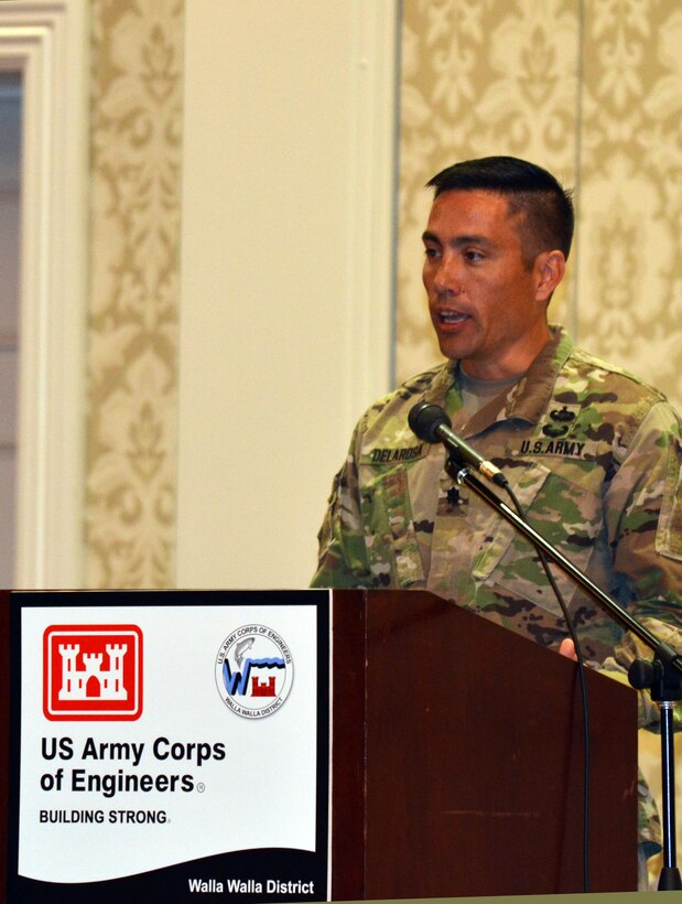 Lt. Col. Damon A. Delarosa assumed command of the U.S. Army Corps of Engineers, Walla Walla District, during a July 8, 2016, ceremony at the Marcus Whitman Hotel and Conference Center in downtown Walla Walla. (U.S. Corps of Engineers photo)
