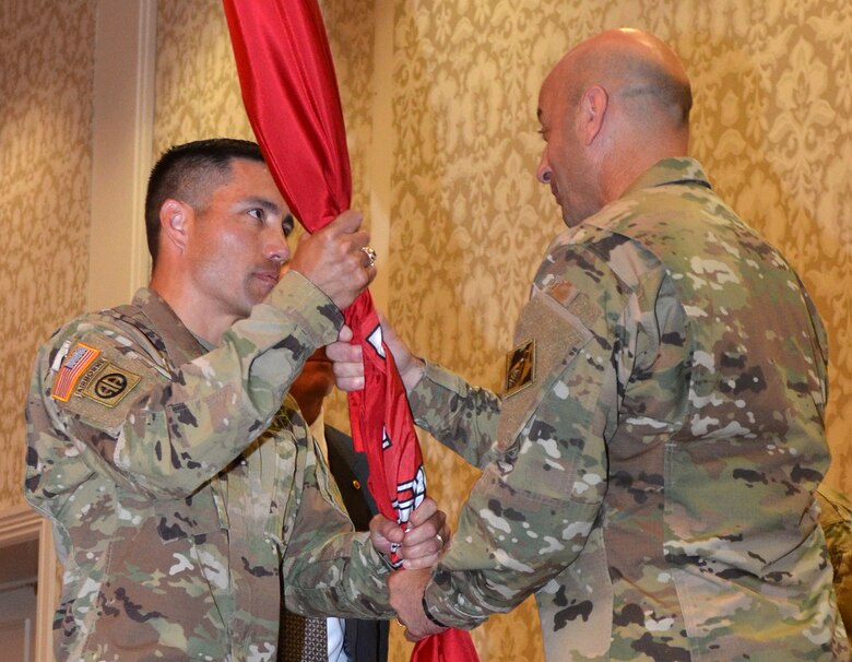 U.S. Army Corps of Engineers photo by Jennifer McFadden Allen
Lt. Col. Damon A. Delarosa (left) assumed command of the U.S. Army Corps of Engineers, Walla Walla District, during a July 8, 2016, ceremony at the Marcus Whitman Hotel and Conference Center in downtown Walla Walla. Brig. Gen. Scott A. Spellmon (right), commander of the Corps’ Northwestern Division, presided over the ceremony. (U.S. Corps of Engineers photo)
