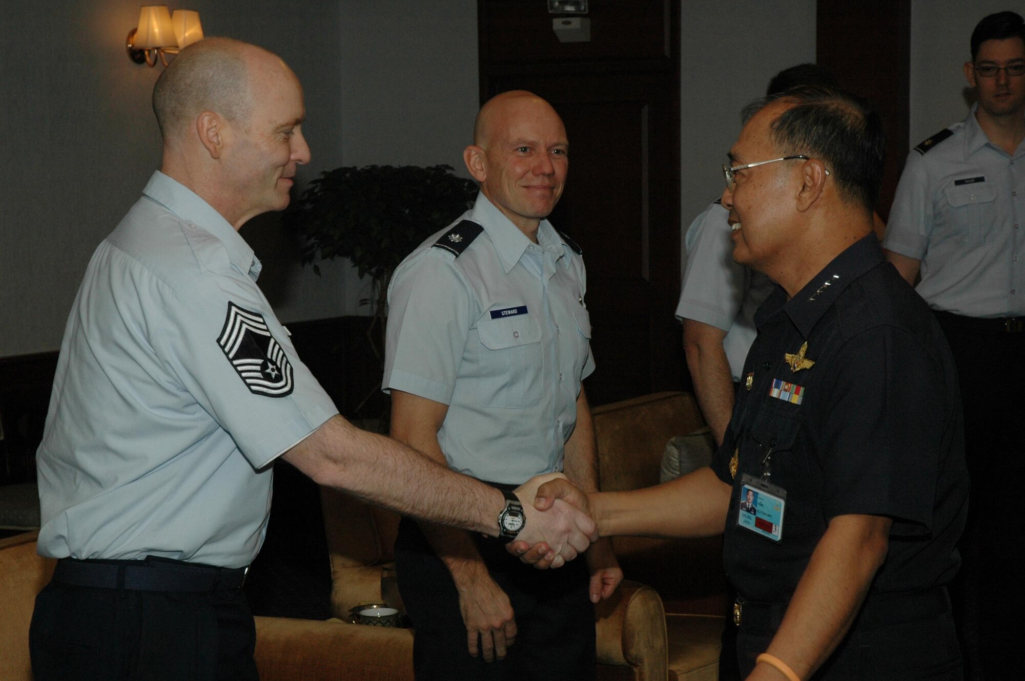 DON MUANG ROYAL THAI AIR FORCE BASE, Thailand – Lt. Col. James “Mark” Steward, center, was part of group of 302nd Airlift Wing Reservists that traveled to Thailand in 2010 in a Modular Airborne Fire Fighting System exchange with the Royal Thai Air Force. (U.S. Air Force photo/Capt. Jody L. Ritchie)