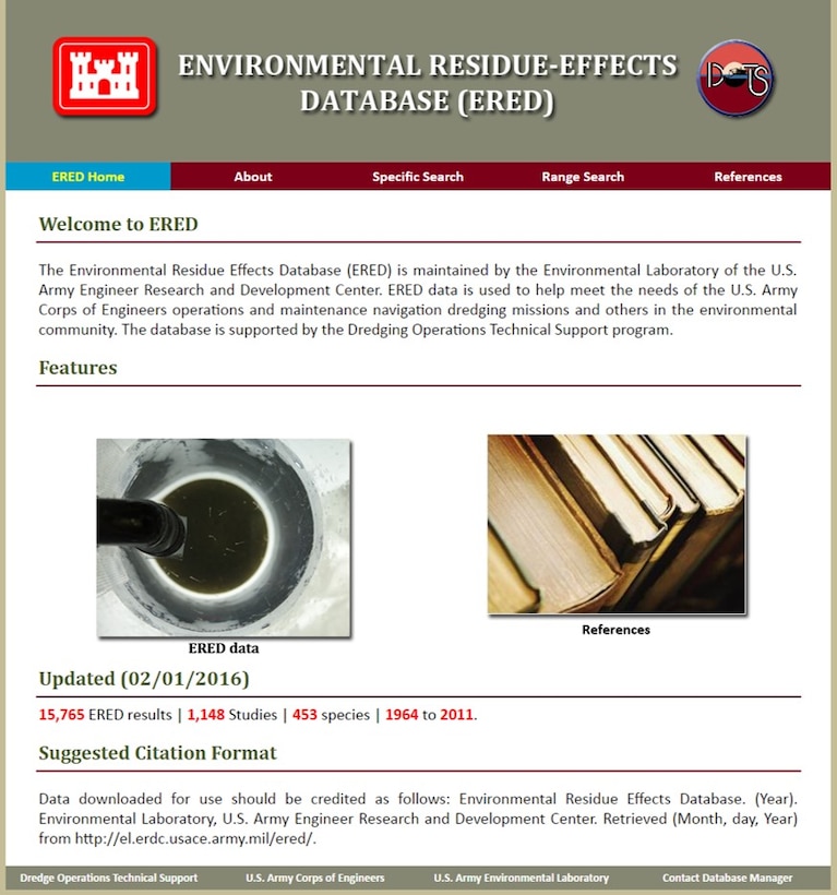 The ERDC-EL Environmental Residue-Effects Database website (https://ered.el.erdc.dren.mil/) allows users to search BSAF data by chemical and species. ERED references may also be searched and viewed for data.
